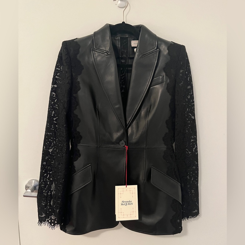 BNWT Alexander McQueen Leather and Lace Blazer